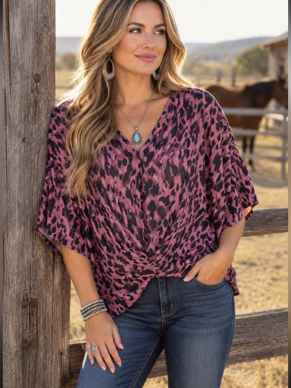 Umgee Women's Pink Leopard Print Top